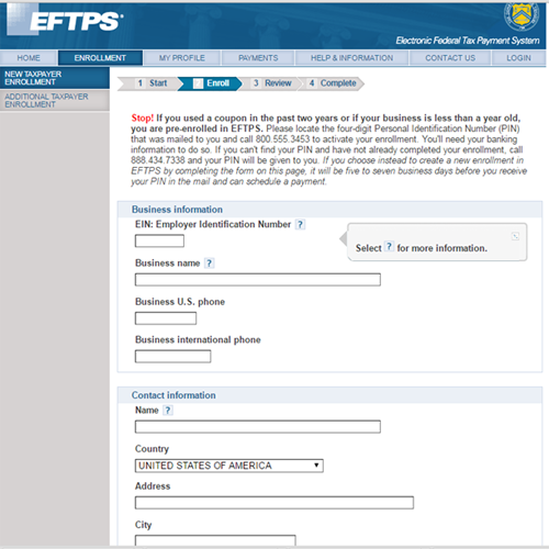 Enroll for EFTPS