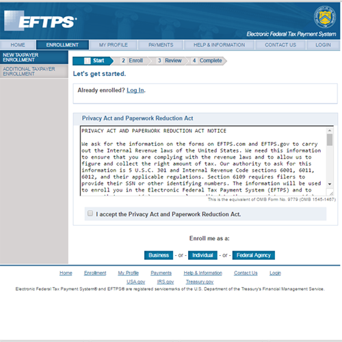 Enroll for EFTPS