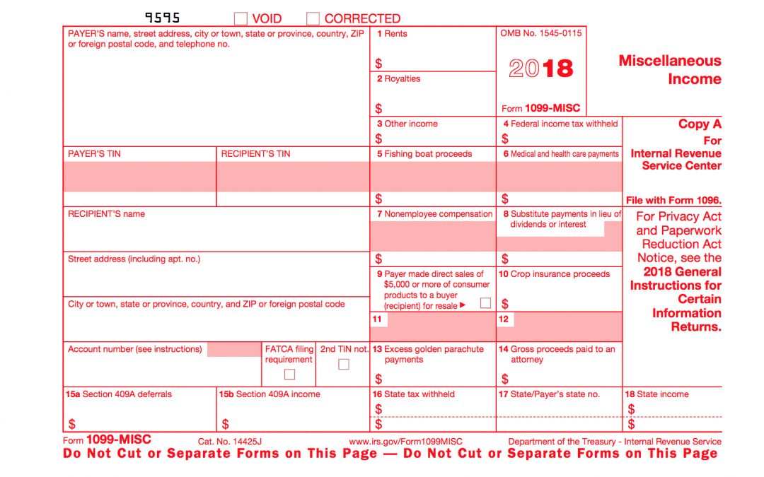 2018 Forms 1099-MISC – Due January 31, 2019